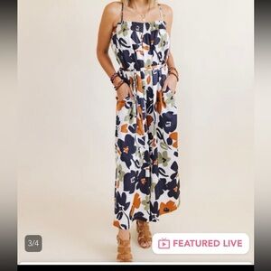 Mittoshop Blue and Orange Jumpsuit with Wide-Leg Silhouette
